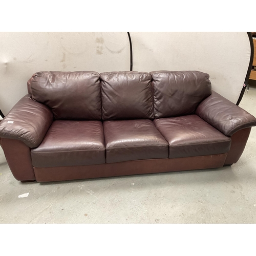 433 - BROWN LEATHER 3 SEATER SOFA