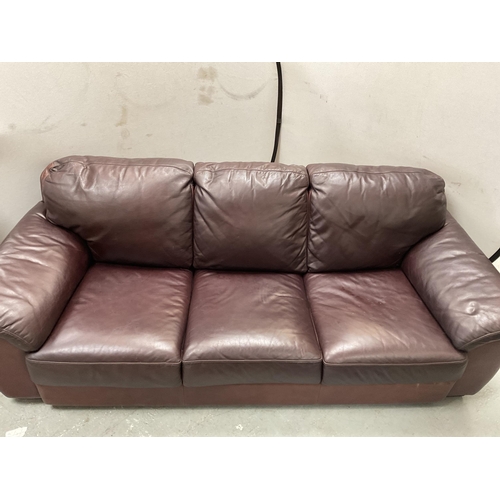 433 - BROWN LEATHER 3 SEATER SOFA