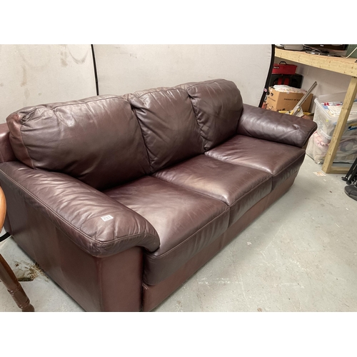 433 - BROWN LEATHER 3 SEATER SOFA