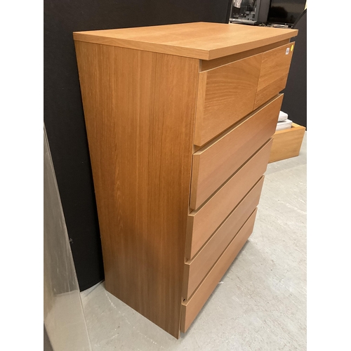 434 - LIGHT OAK VENEERED SHAKER STYLE 6 DRAWER BEDROOM CHEST H48