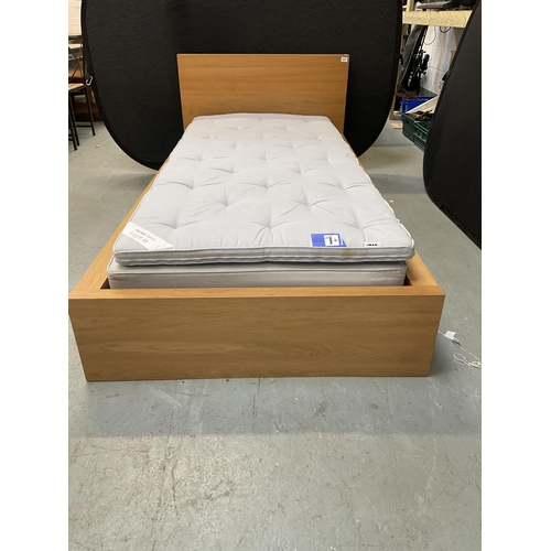 437 - LIGHT OAK SHAKER STYLE 3FT SINGLE BEDFRAME COMPLETE WITH MATTRESS AND TOPPER