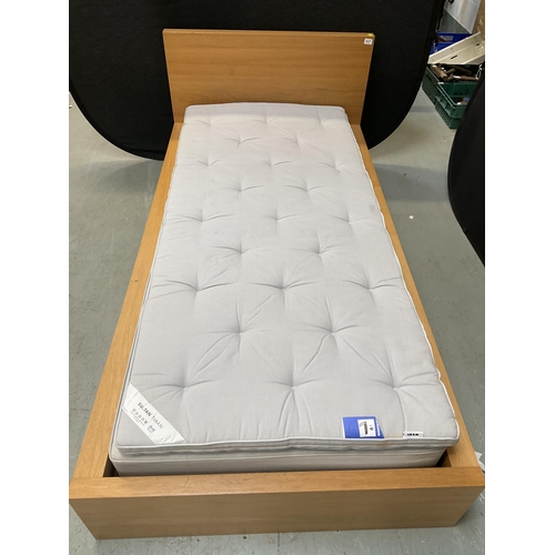 437 - LIGHT OAK SHAKER STYLE 3FT SINGLE BEDFRAME COMPLETE WITH MATTRESS AND TOPPER