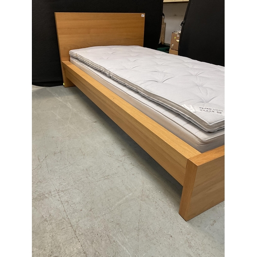 437 - LIGHT OAK SHAKER STYLE 3FT SINGLE BEDFRAME COMPLETE WITH MATTRESS AND TOPPER