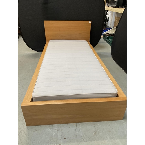 437 - LIGHT OAK SHAKER STYLE 3FT SINGLE BEDFRAME COMPLETE WITH MATTRESS AND TOPPER