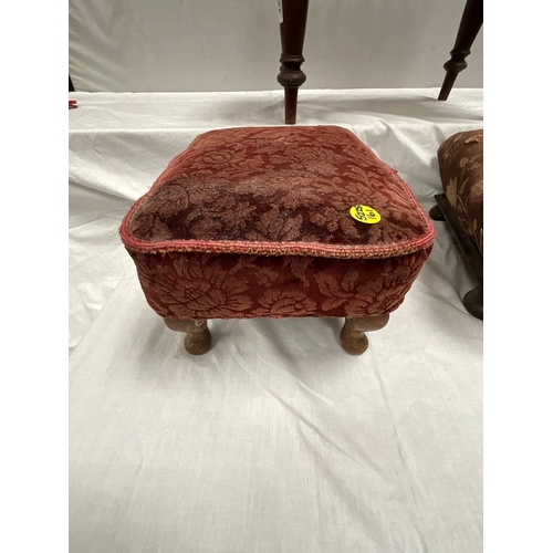 32 - VICTORIAN MAHOGANY UPHOLSTERED STOOL AND 2 OTHER FOOTSTOOLS