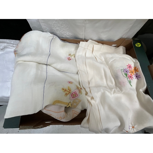 50 - 3 BOXES OF VINTAGE LINEN AND LACE AND EMBROIDERED ITEMS (ITEM 4,5)