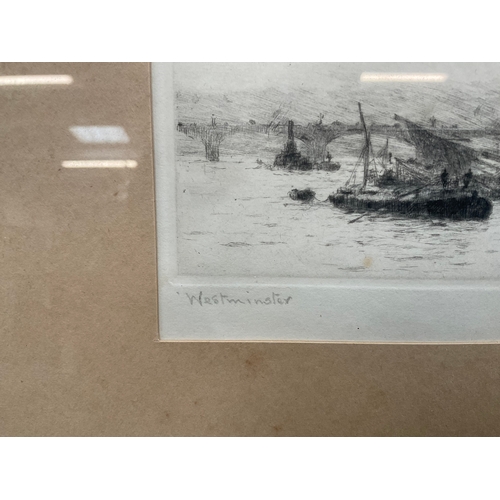 52 - FRAMED ETCHING WESTMINSTER SIGNED ROLAND LANGMAID (ITEM 53) 15