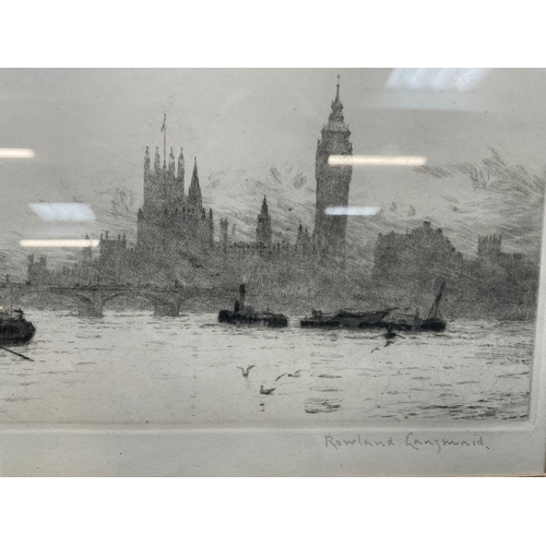 52 - FRAMED ETCHING WESTMINSTER SIGNED ROLAND LANGMAID (ITEM 53) 15