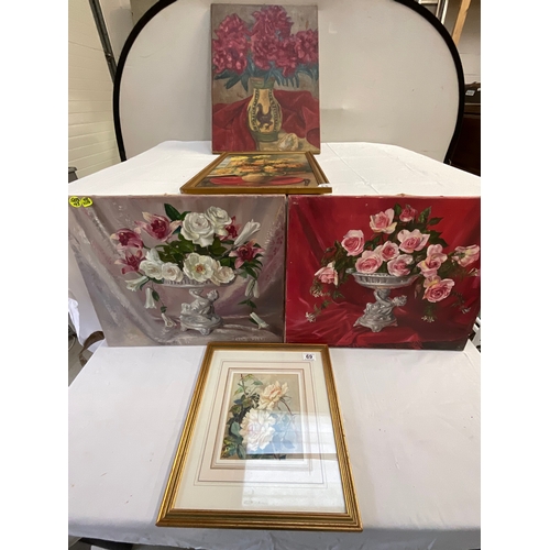 69 - 5 FLORAL FRAMED OILS LARGEST 28