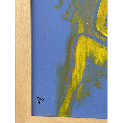 208 - SHEILA BENSON ACRYLIC ON CANVAS FRAMED ENTITLED YELLOW WOMAN (ITEM 42) 21