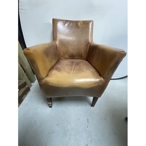 279 - TAN LEATHER TUB CHAIR A/F (ITEM 201)