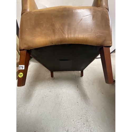 279 - TAN LEATHER TUB CHAIR A/F (ITEM 201)