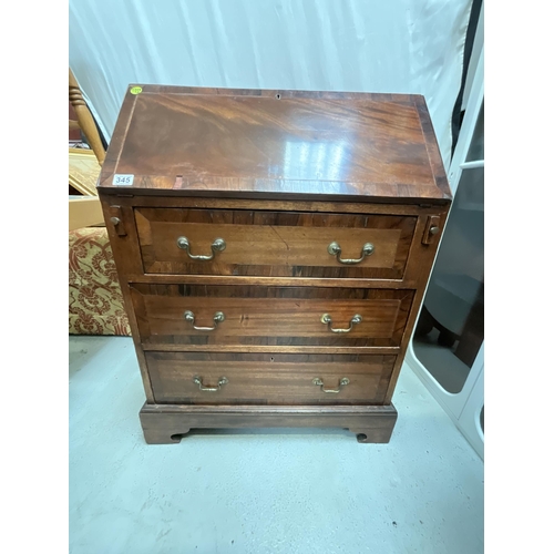 345 - MAHOGANY BUREAU WITH 3 DRAWERS TO BASE (172) H40