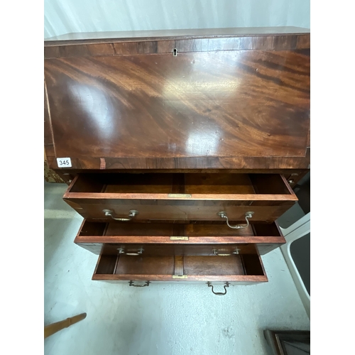 345 - MAHOGANY BUREAU WITH 3 DRAWERS TO BASE (172) H40