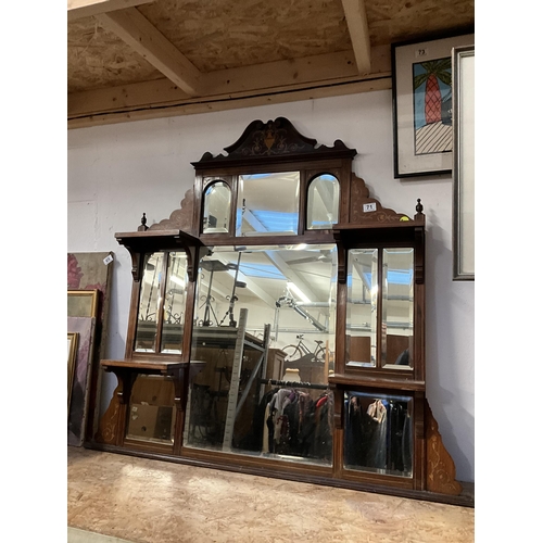 71 - EDWARDIAN MAHOGANY INLAID OVERMANTLE MIRROR H45