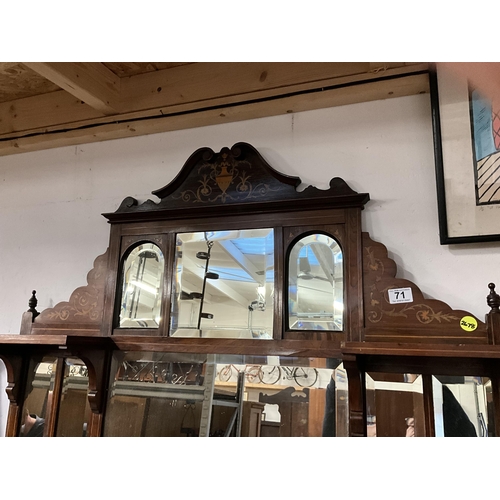 71 - EDWARDIAN MAHOGANY INLAID OVERMANTLE MIRROR H45