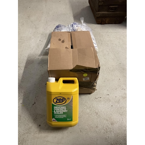 82 - BOX OF DRIVEWAY CONCRETE AND MASONRY SEALER AND 2 PACKS OF WHITE DE-ICING SALT