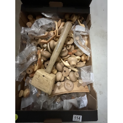 114 - 2 BOXES OF WOODEN KNOBS ETC