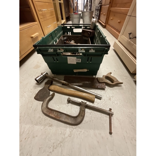 116 - CRATE OF TOOLS AND HARDWARE