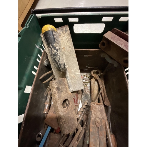 116 - CRATE OF TOOLS AND HARDWARE