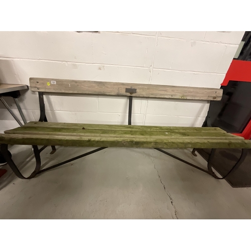 121 - VINTAGE METAL AND WOODEN GARDEN BENCH WITH BRASS PLAQUE FOR LORDS CRICKET GROUND 1908 - LENGTH 72