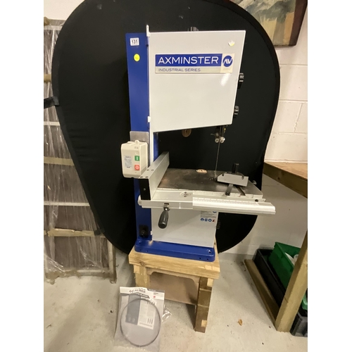 131 - AXMINSTER BANDSAW 7 3/4 CUT ON STAND COMPLETE WITH SPARE BLADES AND INSTRUCTIONS