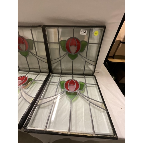 134 - 4 STAINED GLASS AND LEADED DOUBLE GLAZED SEALED PANELS