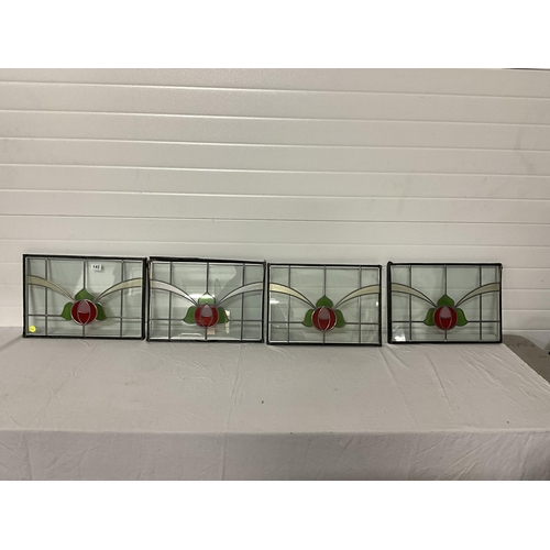 145 - 4 STAINED GLASS AND LEADED SEALED PANELS 14