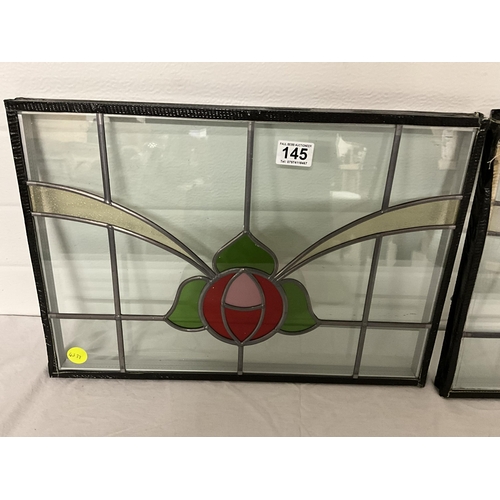 145 - 4 STAINED GLASS AND LEADED SEALED PANELS 14