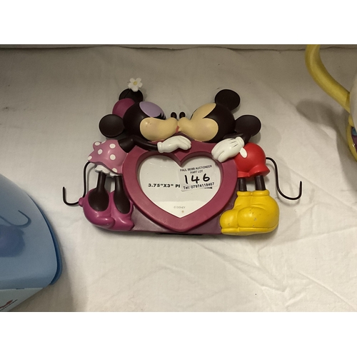 146 - DISNEY TOASTER, PICTURE FRAME AND TEA POT