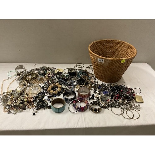 148 - BASKET OF COSTUME JEWELLERY