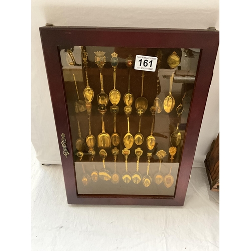 161 - COLLECTION OF SPOONS IN WALL CABINET AND MAGAZINE RACK