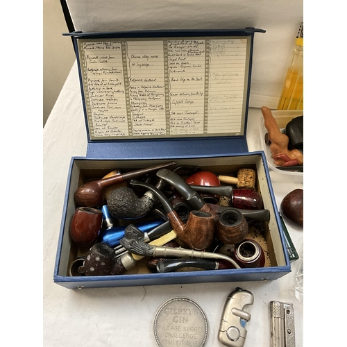 166 - BOX OF PIPES, LIGHTERS ETC