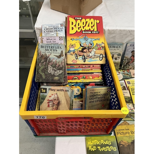 170 - CRATE AND BOX OF CHILDRENS VINTAGE LADYBIRD BOOKS ETC