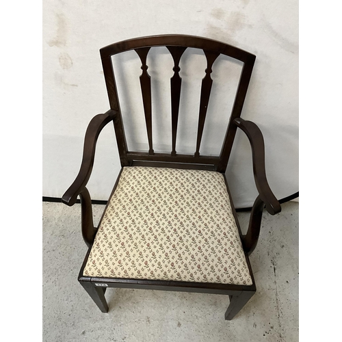 174 - EARLY OAK ARMCHAIR WITH UPHOLSTERED SEAT