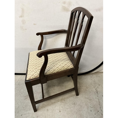 174 - EARLY OAK ARMCHAIR WITH UPHOLSTERED SEAT