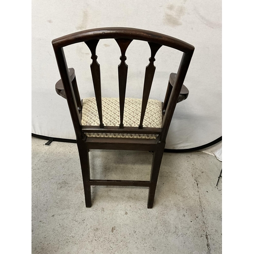 174 - EARLY OAK ARMCHAIR WITH UPHOLSTERED SEAT