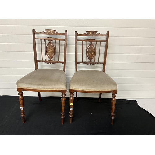 175 - EDWARDIAN ROSEWOOD INLAID PAIR OF BEDROOM CHAIRS - A/F