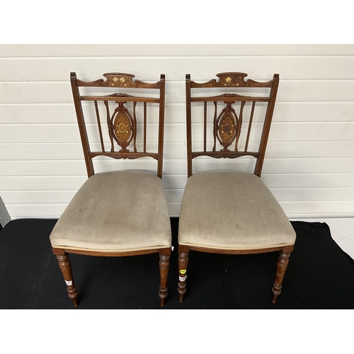 175 - EDWARDIAN ROSEWOOD INLAID PAIR OF BEDROOM CHAIRS - A/F