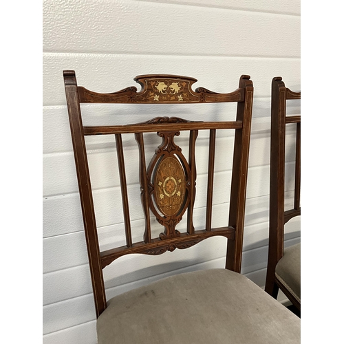 175 - EDWARDIAN ROSEWOOD INLAID PAIR OF BEDROOM CHAIRS - A/F