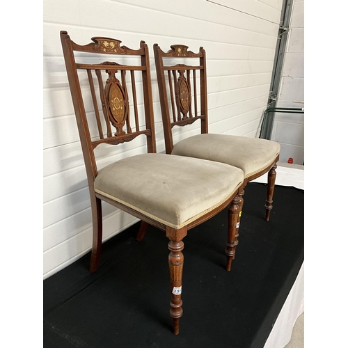 175 - EDWARDIAN ROSEWOOD INLAID PAIR OF BEDROOM CHAIRS - A/F