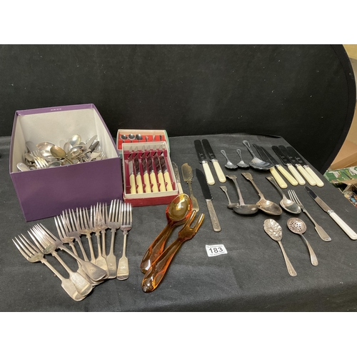 183 - BOX OF ASSORTED CUTLERY