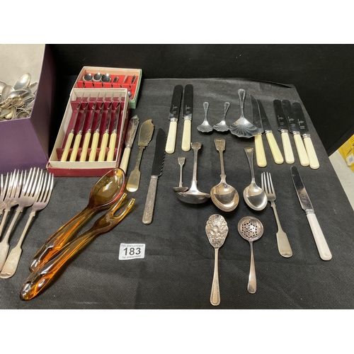 183 - BOX OF ASSORTED CUTLERY