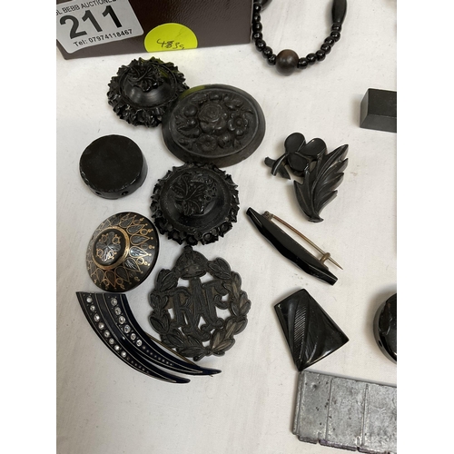 211 - QTY OF BLACK WOODEN JEWELLERY RELIGIOUS CROSSES, ETC