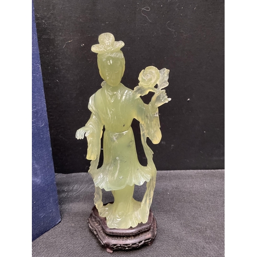 223 - JADEITE FIGURE ON STAND IN PRESENTATION CASE H9