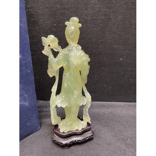 223 - JADEITE FIGURE ON STAND IN PRESENTATION CASE H9