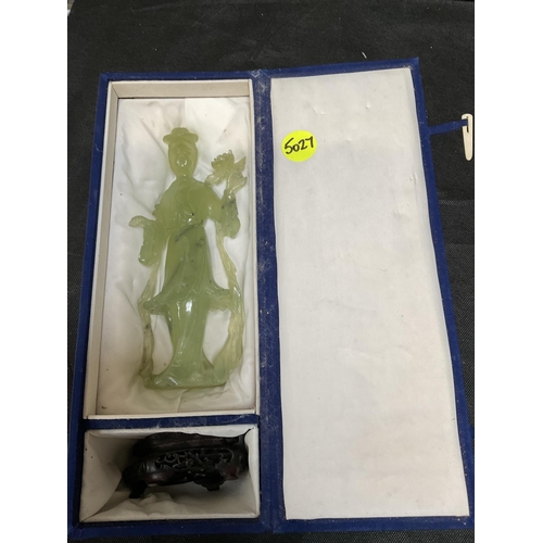 223 - JADEITE FIGURE ON STAND IN PRESENTATION CASE H9