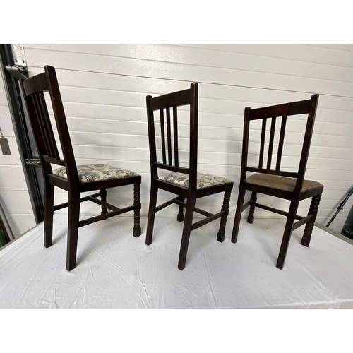 257 - 3 VINTAGE OAK BOBBIN LEG DINING CHAIRS