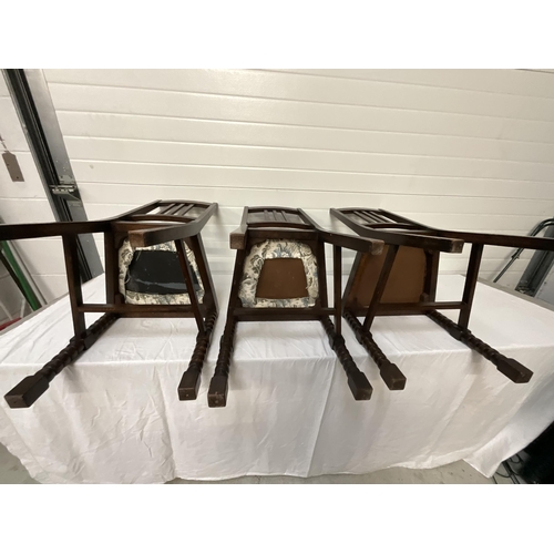 257 - 3 VINTAGE OAK BOBBIN LEG DINING CHAIRS