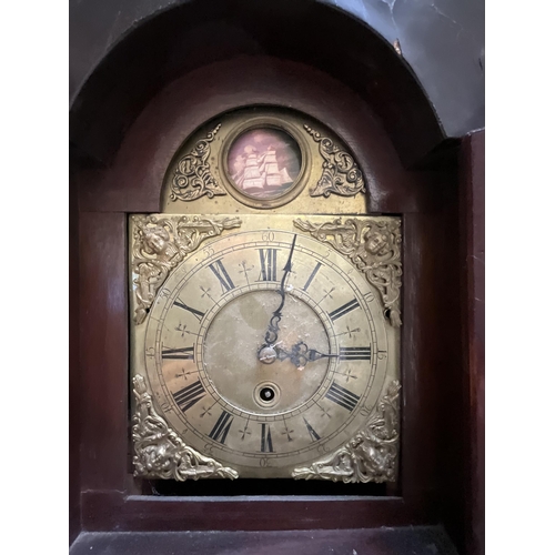 298 - MAHOGANY CASED BRASS FACED LONGCASE CLOCK H76